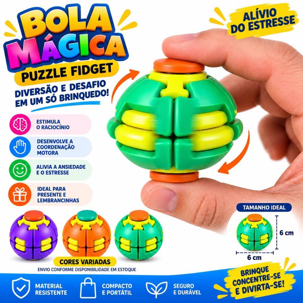 Bola Mágica Puzzle Fidget Infantil Brinquedo Educativo Sensorial Anti-Stress Colorido