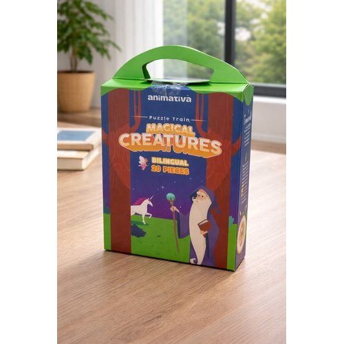 Quebra Cabeças Puzzle Educativo Bilíngue Criaturas Fantasia 20 Pecas Infantil Desenvolvimento