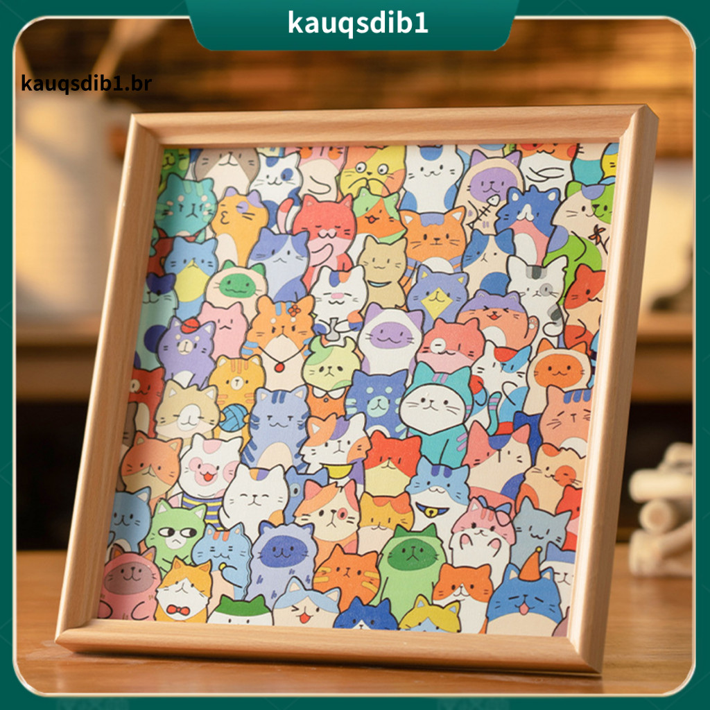 Cartoon Cat Coloring Puzzle Kit Wooden with Photo Frame Diy Hand-painted Irregular Jigsaw Toy Marker Pens –