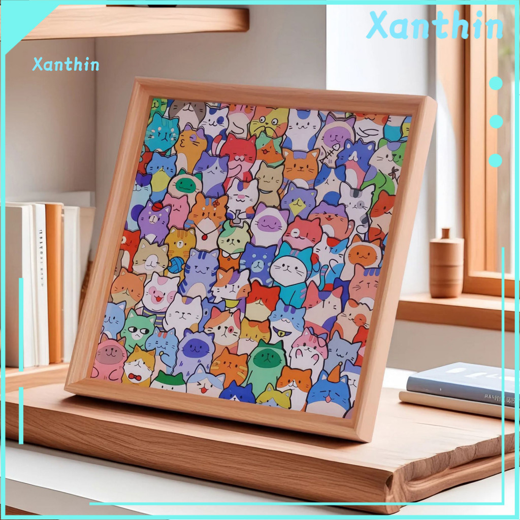 Irregular Cat Coloring Puzzle Cartoon Wooden Kit with Photo Frame Diy Hand-painted Jigsaw Toy Marker Pens