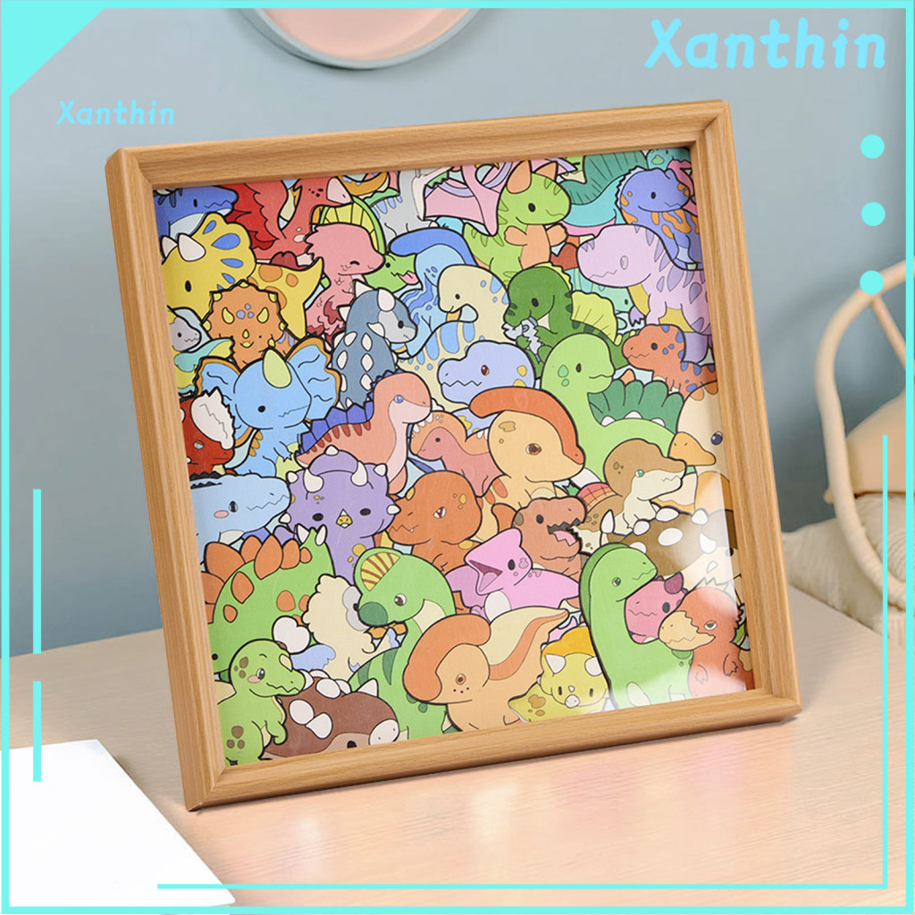 Diy Puzzle Kit Dinosaur Wooden Coloring with Frame and Pens – 2-in-1 Irregular Jigsaw Craft 3d Photo Ornament Decorati