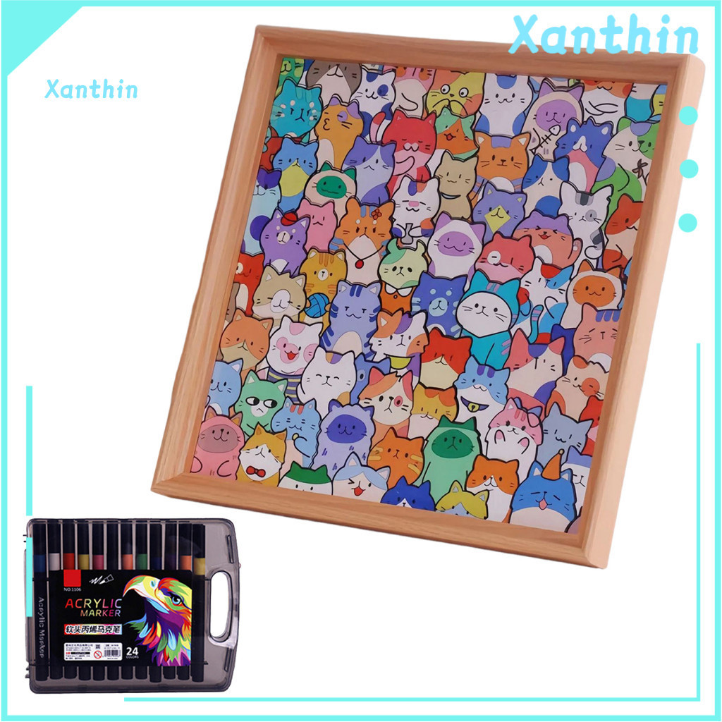 Kitten Coloring Puzzle Diy Wooden Cat with Frame – 2-in-1 Irregular Jigsaw Craft Kit 3d Photo Ornament Kids Adults Art