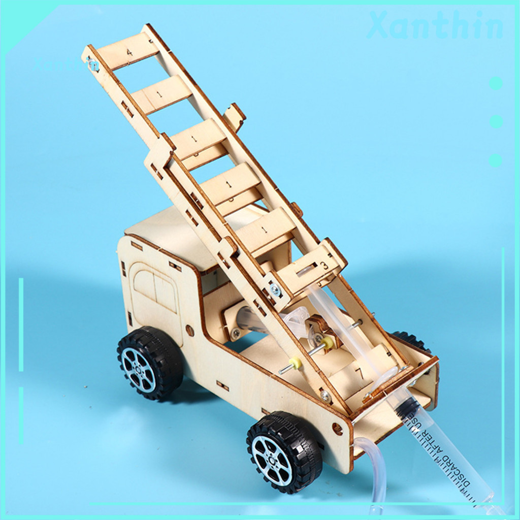 Wooden Puzzle Firetruck Crafts Diy Ladder Truck Model Kit Handmade Toy for Kids Stem Educational Science Experiment Resc