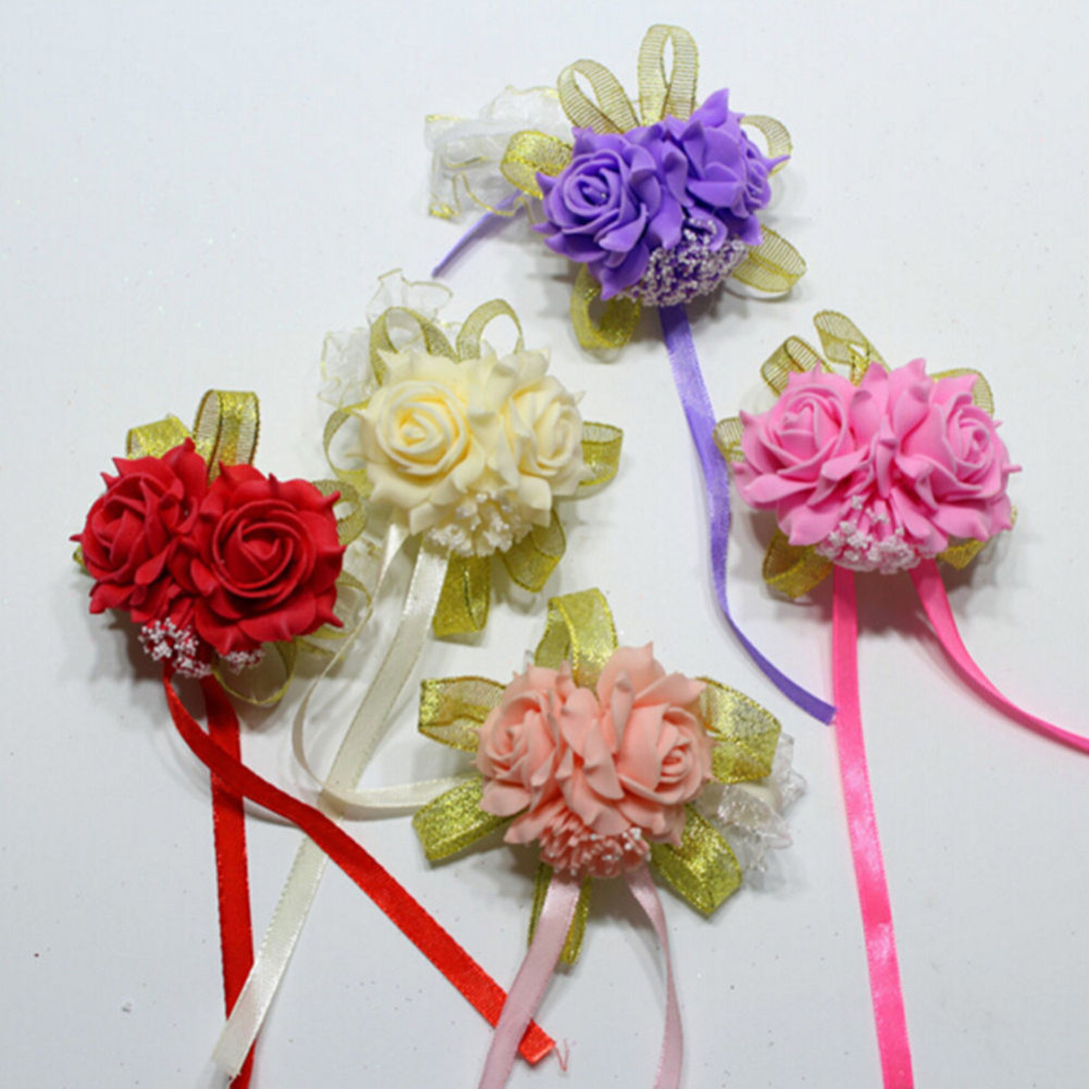 TX-Foam Rose Flowers Nupcial Dama De Honra Pulso Corsage Pulseira De Fita Para Festa De Casamento