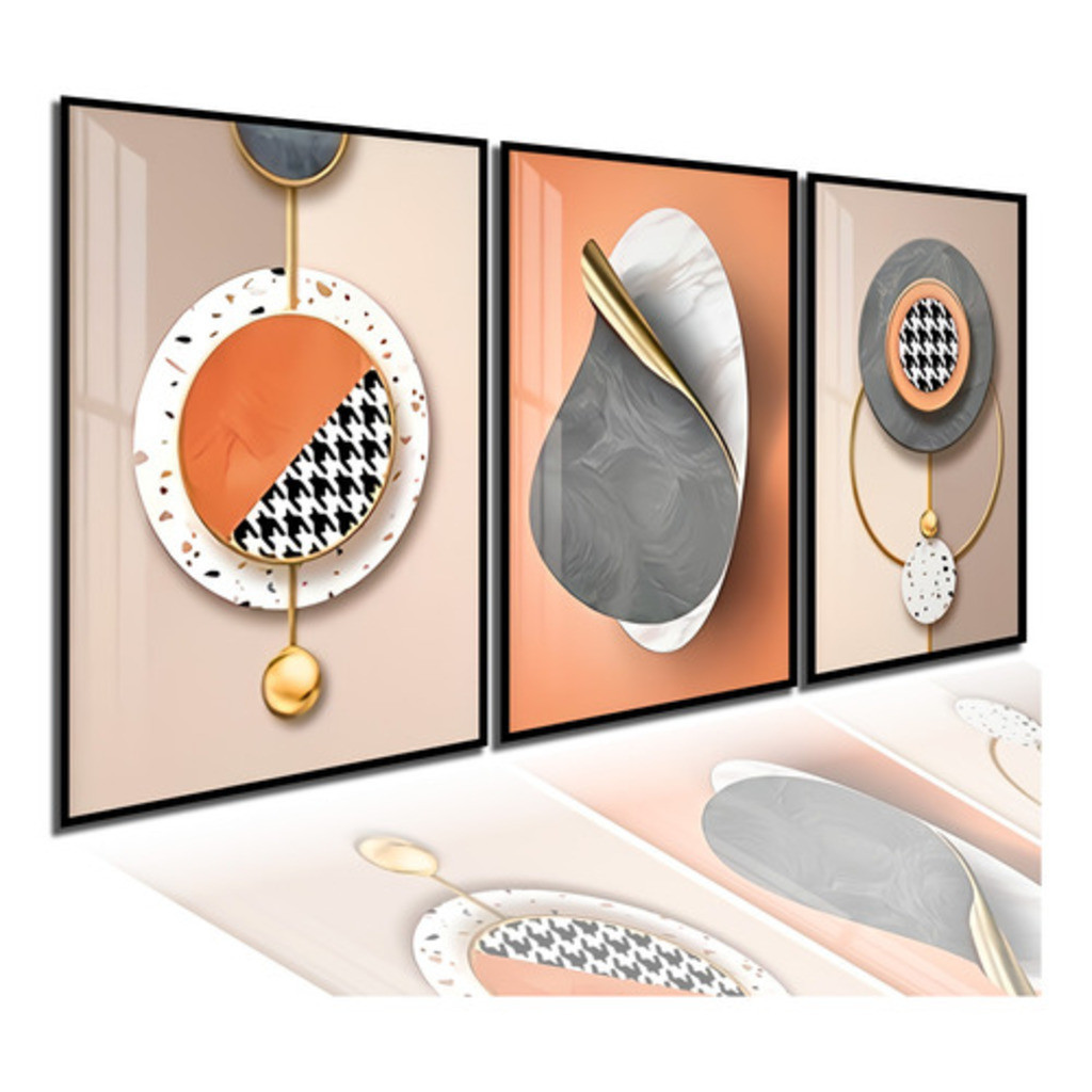 KIT 3 Framed For Living Room 120X60CM Geometric Painting Abstract Luxury Bedroom luxo top