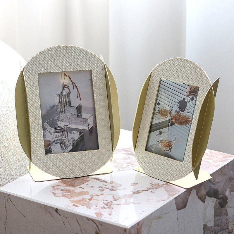 Luxury woven leather photo frame for model rooms, hotel bedrooms, and homestay creative home decor, bedside table photo