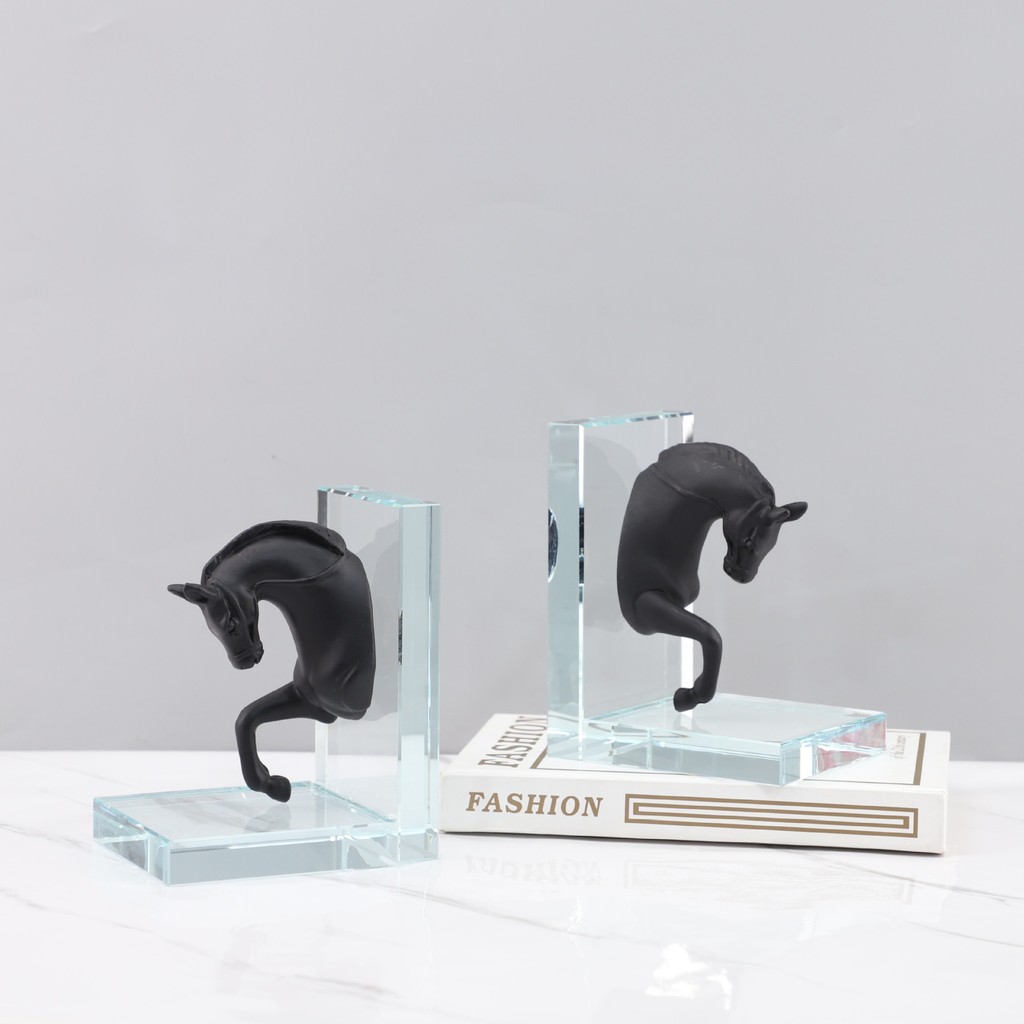 RC5X Nordic light luxury resin horse head crystal bookend ornament for living room, study, entryway, bedroom, model room