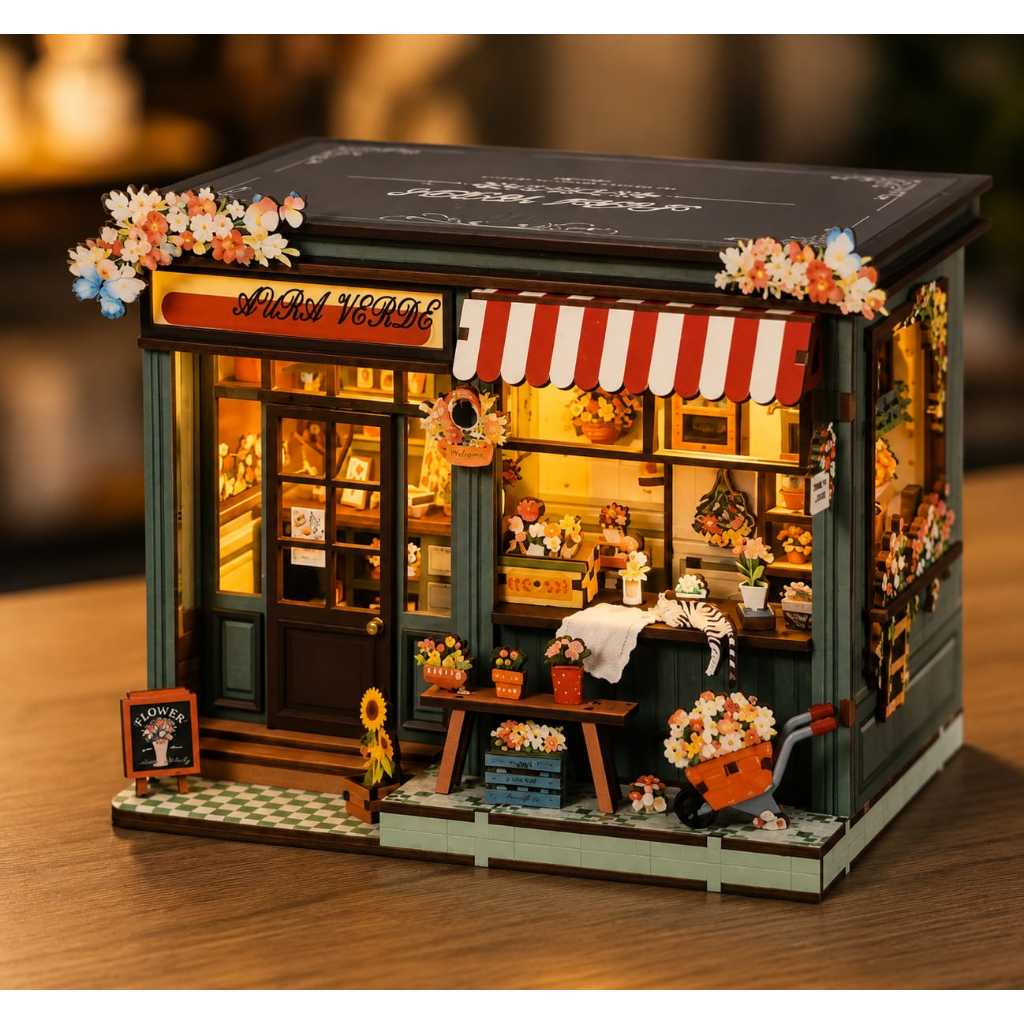 Diy Mini House Floricultura-  Aura Verde Flower Room Com Led