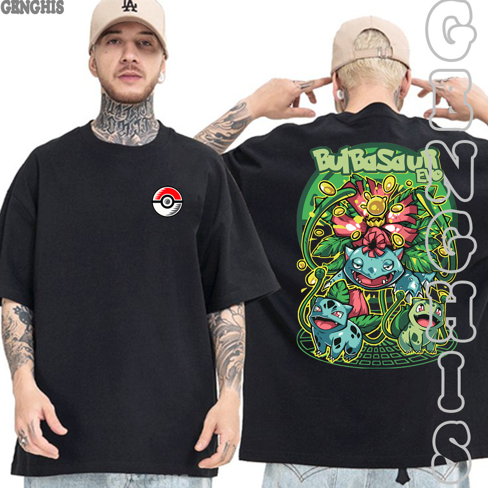 Camisa Bulbasaur Evolução Pokemon Anime Desenho Camisa Basica e Oversized Unissex