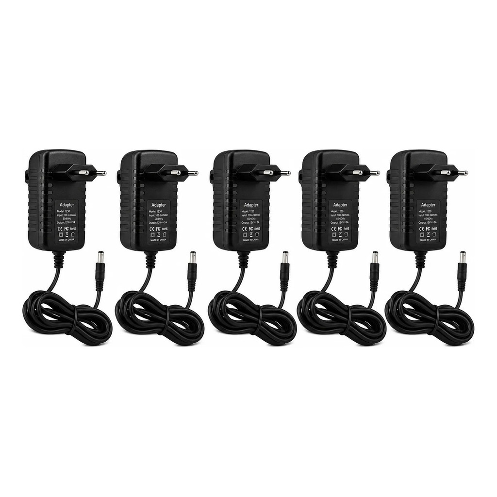 Kit 5 Fontes De Alimentação 12v 3a Plug Conector P4 Preto Bi