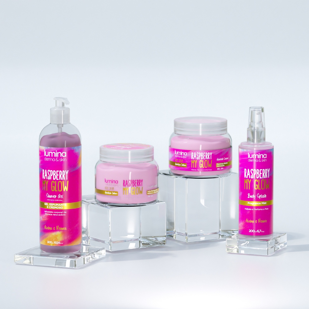 Kit Corporal (Hidratante + Body Splash + Esfoliante + Sabonete) Raspberry My Glow