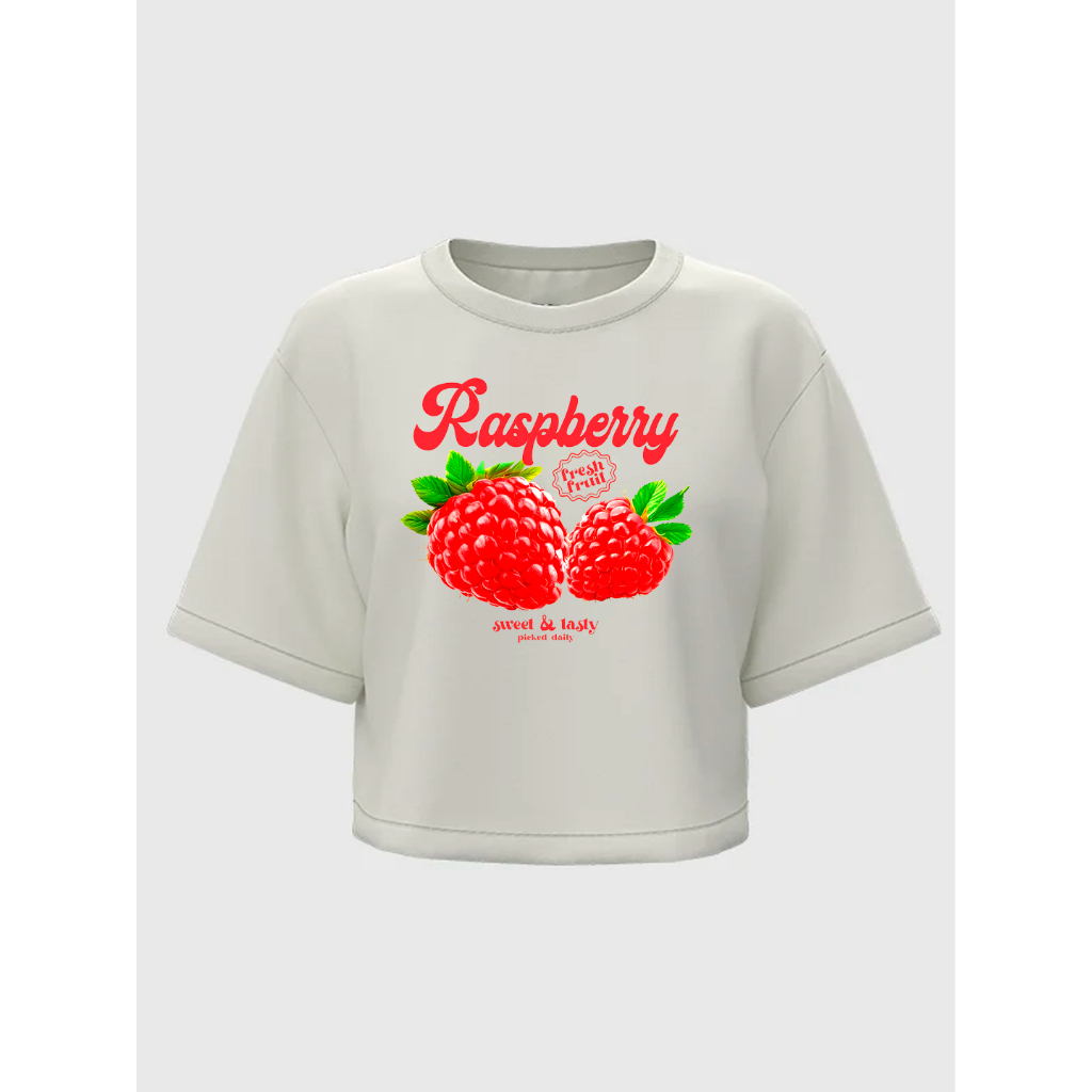 Cropped Oversized Feminino Framboesa Raspberry Frutas Morango 100% Algodão