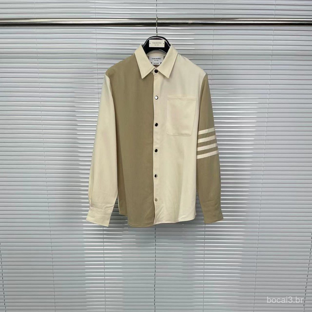4F0T Autumn jacket with four-stripe contrast color turn-down collar shirt top, casual style for both men and women