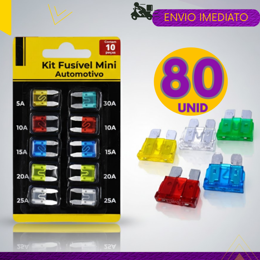 Kit 80, 40 ou 20 un - Mini Fusível Automotivo Lâmina P/ Carro e Moto 10mm x 16mm
