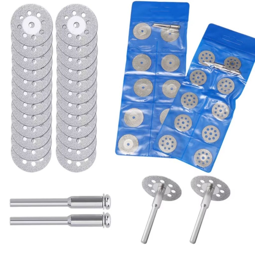 Kit 5 Mini Discos De Corte Diamantados 50, 30, 25, 22 e 16mm + Haste 3mm Para Micro Retífica