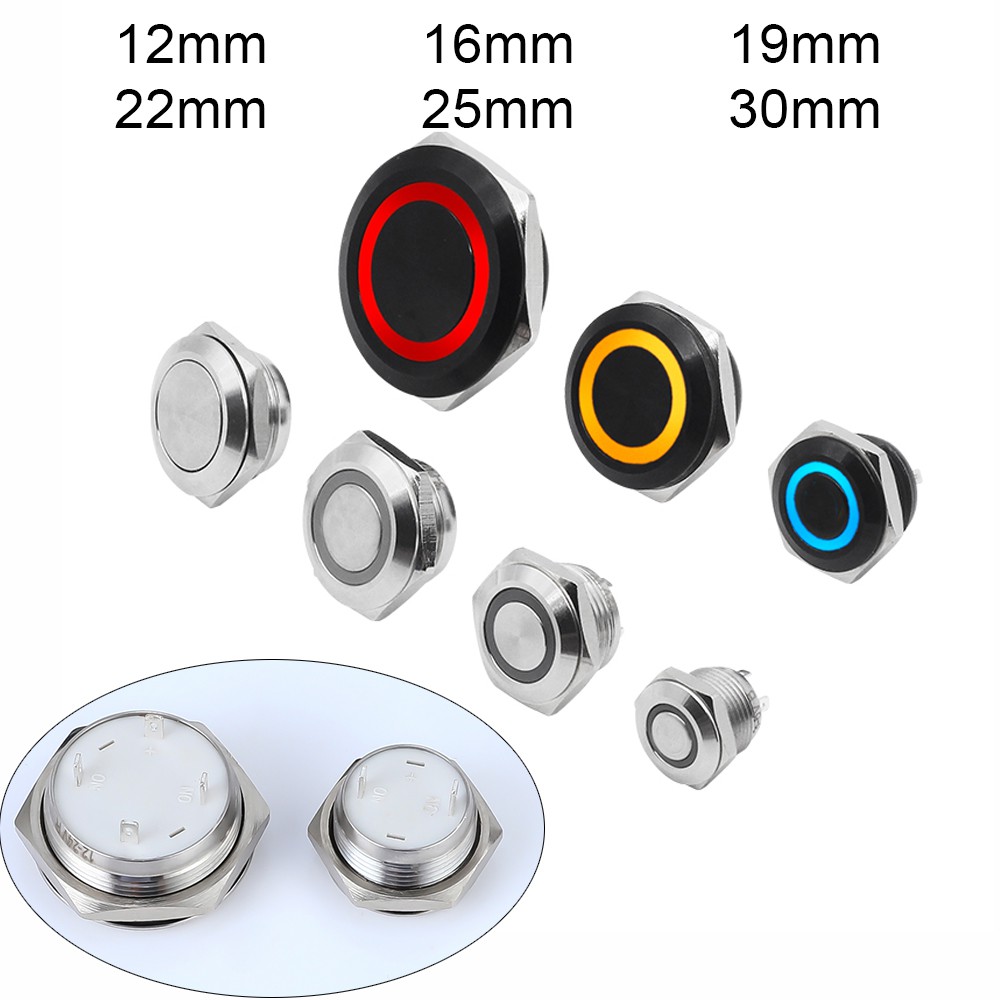 12mm 16mm Energia Elétrica À Prova D 'Água 12V Levou Luz Momentary Curto Mini Botão Interruptor Interruptores De Pressão