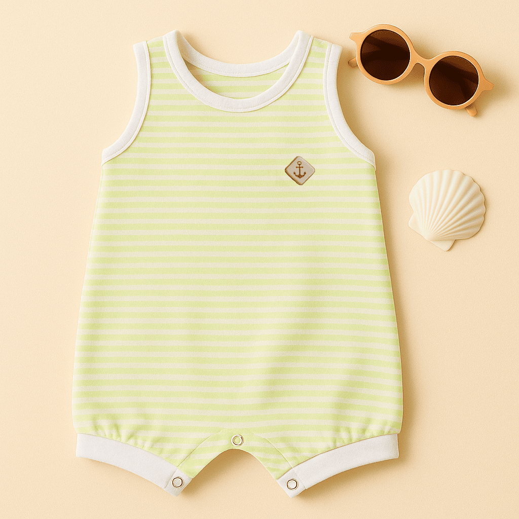 Banho de Sol / Macacão Regata Bebê e Infantil Listrado Verde – Gigi Baby Outlet