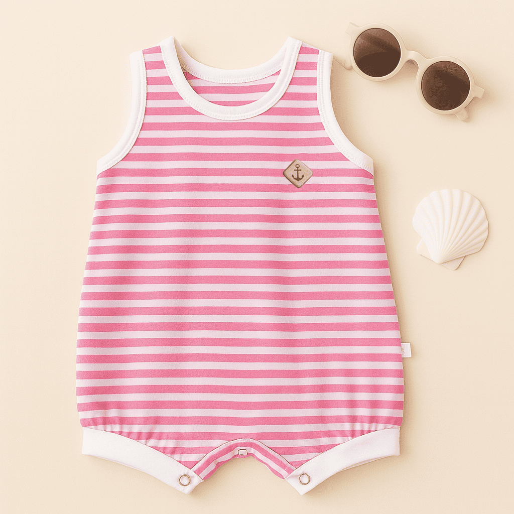 Banho de Sol Romper Macacão Regata Bebê e Infantil Listrado Rosa – Gigi Baby Outlet