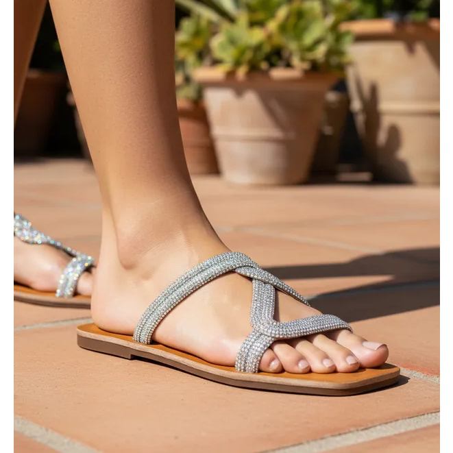 Rasteira Strass Furta Cor Couro Trabalho Passeio Tendencia Moderna Casual Feminina Fenômena