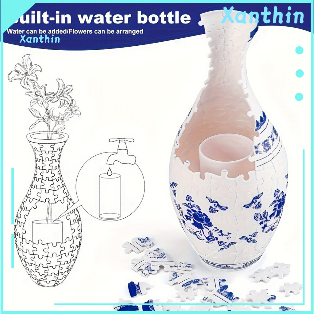 3d Puzzle Vase Diy 160pcs Jigsaw Handmade Blue White Ceramic Sea Boat Castle Plants Holder Container Educational Curved