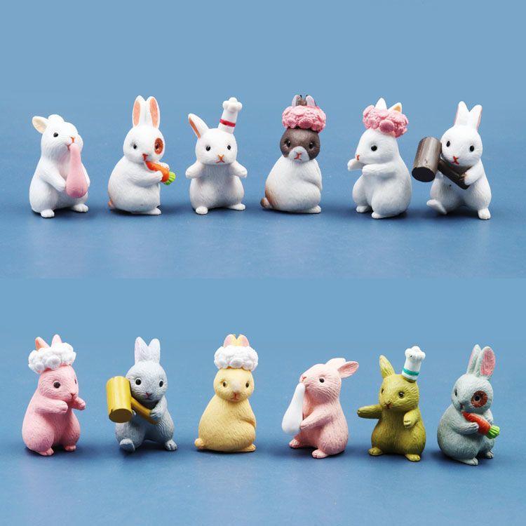Estatuetas De Família De Coelho Fofas , Modelos De Animais Realistas , Enfeites De Estilo De Desenho Animado Em Miniatur
