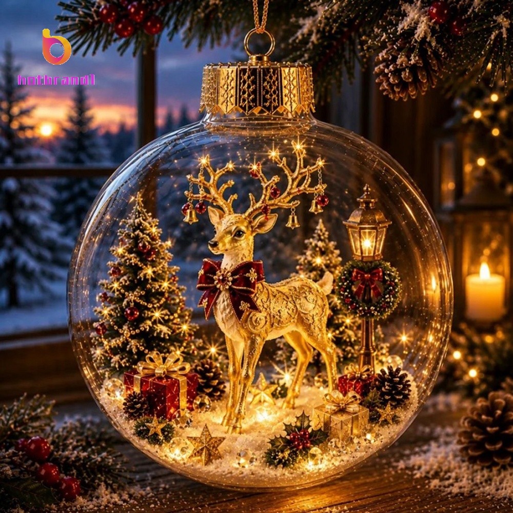 Ornamento De História De Natal Brilhante Com Luz LED Quente Iluminada Mini Cena De Férias Iluminado Acrílico Em Miniatur