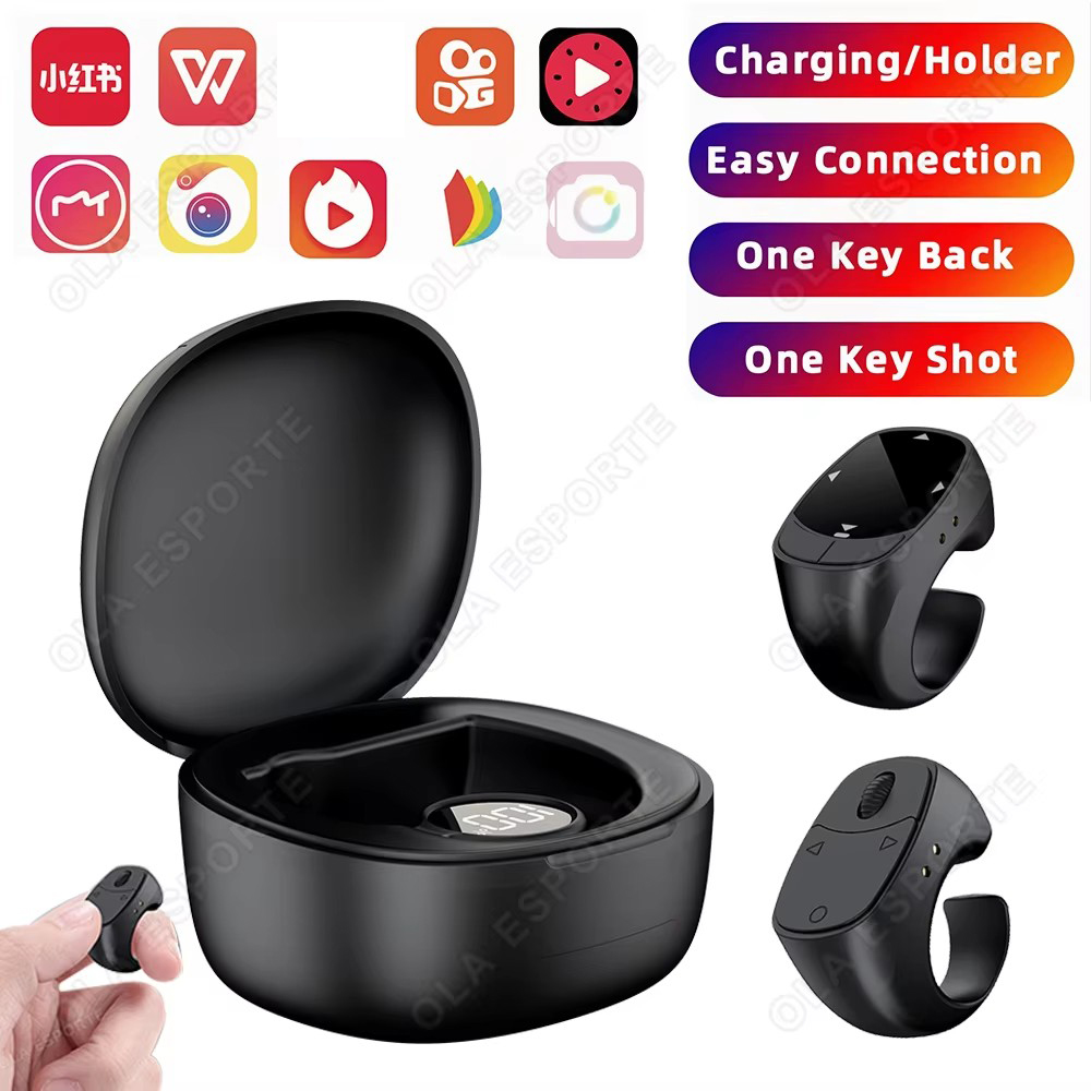 Anel de ponta de dedo Roller, controle remoto Bluetooth sem fio, mouse de selfie móvel, vira páginas automaticamente,
