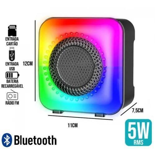 Mini Caixa de Som Bluetooth Portátil Super HD com LED RGB, USB, SD, Iluminação Colorida