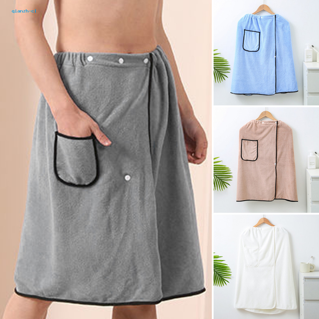 Women Adjustable Waist Bathrobe Skirt Flexible Knee-length Coral Fleece with Elastic Waistband Soft Warm Bath for