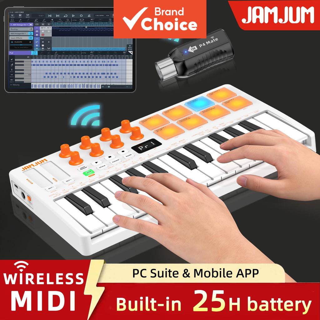 JAMJUM JK 25 Controlador De Teclado MIDI Sem Fio 25 Teclas Com 8 Almofadas De Bateria RGB Para Ferramenta De Estúdio De