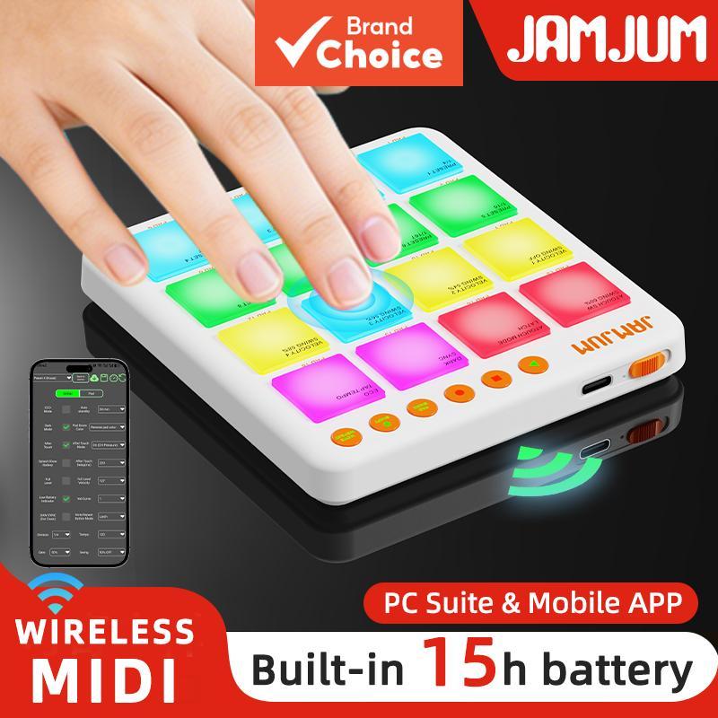JAMJUM Controlador MIDI Sem Fio Pad 16 RGB Almofadas De Percussão Embutidas Bateria De Lítio 3.5mm Jack De Áudio Para Pr