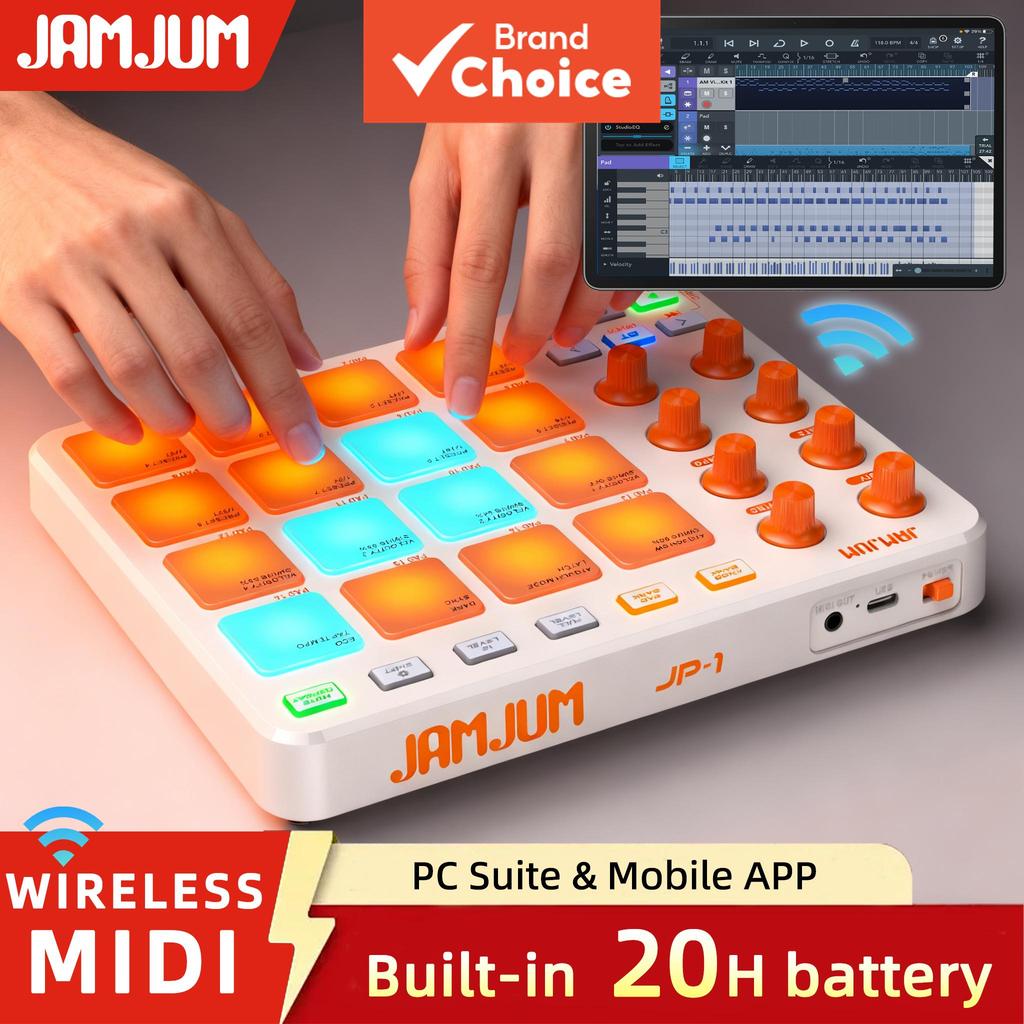 JAMJUM MIDI Controlador Pads 16 RGB Retroiluminado Beat Tipo C Carga Bateria Recarregável 3.5mm Áudio Jack Presente