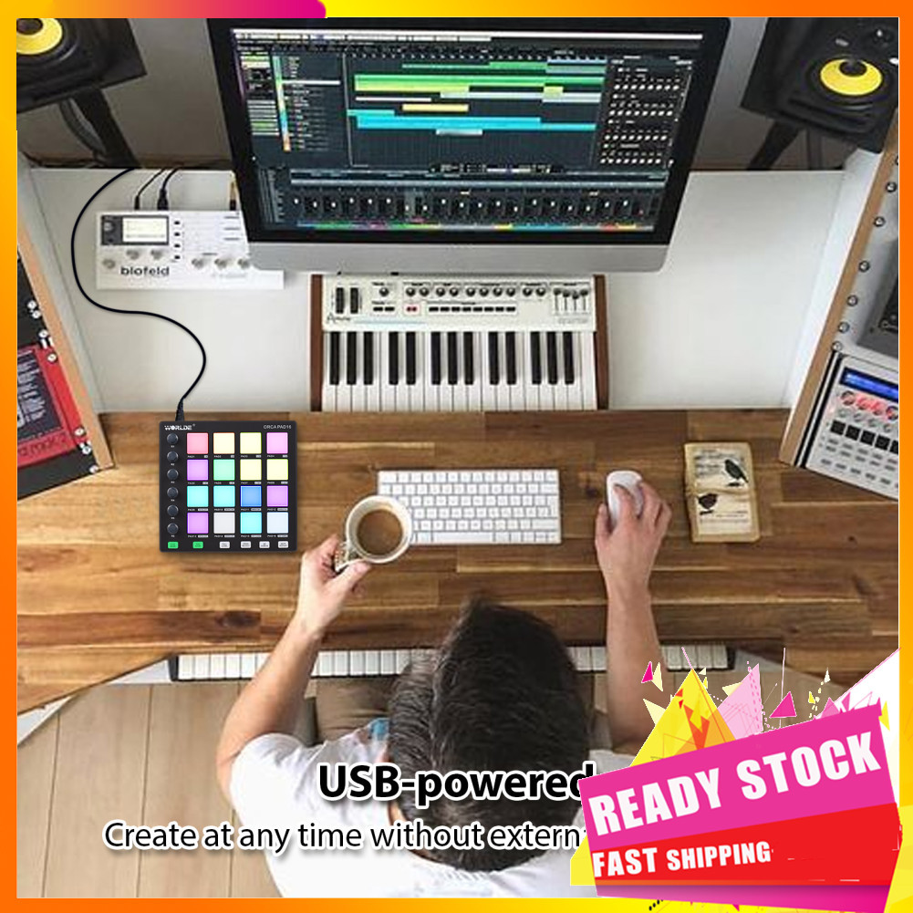 Gfgfgfgg Controlador MIDI WORLDE 48 pads de bateria retroiluminados RGB sensíveis à velocidade 18 botões atribuíveis