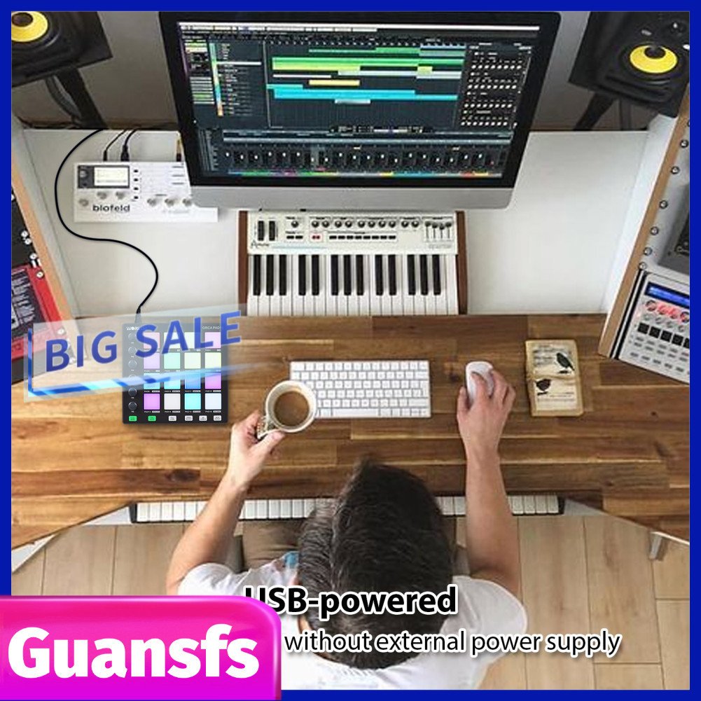Guansfs.br Controlador MIDI WORLDE 48 RGB retroiluminado com velocidade e almofadas de bateria sensíveis à pressão 18