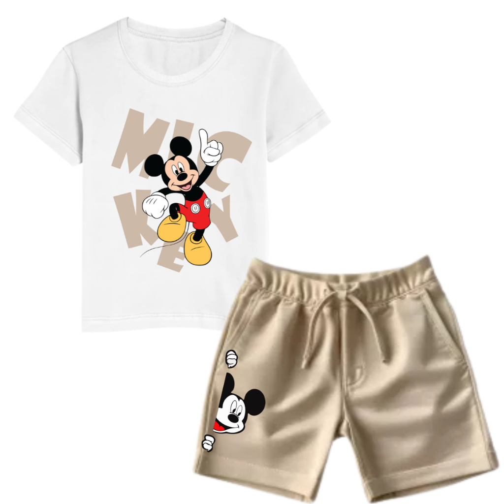 Conjunto infantil verão de menino camiseta manga curta e bermuda de moletom, Mickey mouse, básico casual