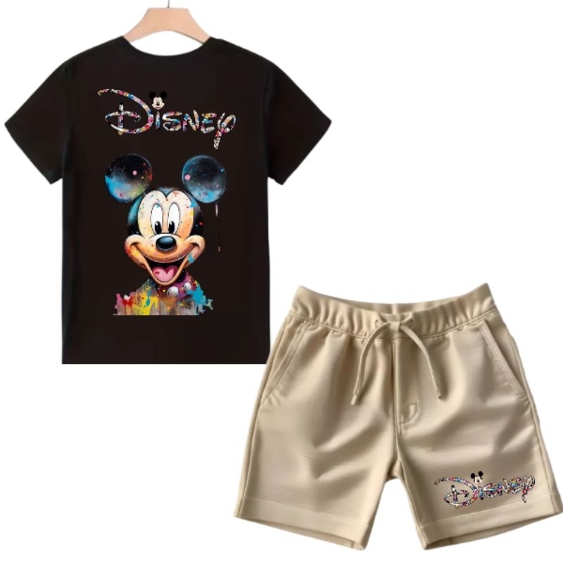 Conjunto infanto juvenil de menino, camiseta e bermuda  de verão, Mickey mouse, básico casual