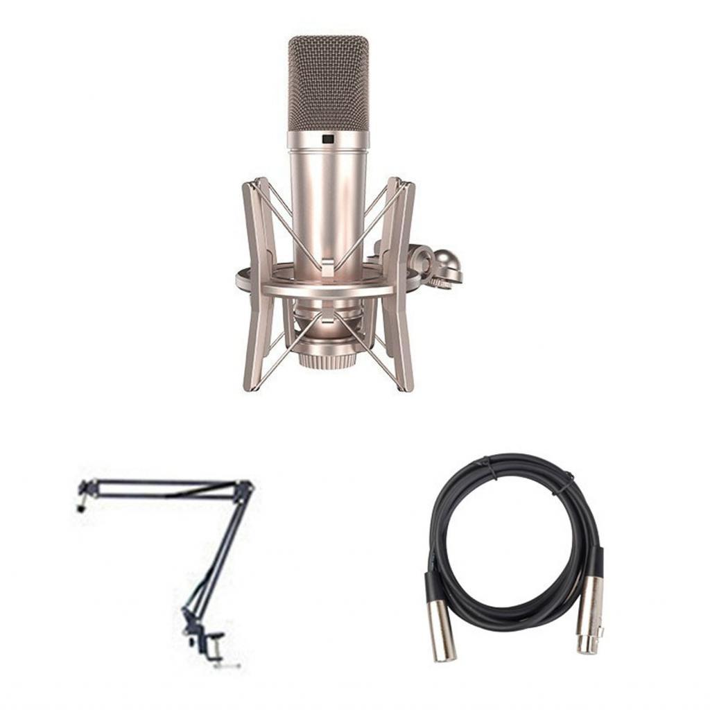 Condenser Microphone  48V Large Diaphragm High Fidelity Sound Quality Complete with Shock Mount for Live Streaming