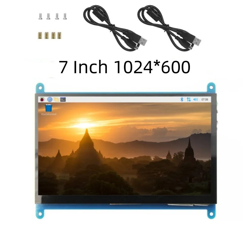 Monitor de 7 Polegadas para Raspberry Pi 4/3/2/B/B+/A+ 1024x600 IPS com Tela Sensível ao Toque Capacitiva de 5 Pontos, S