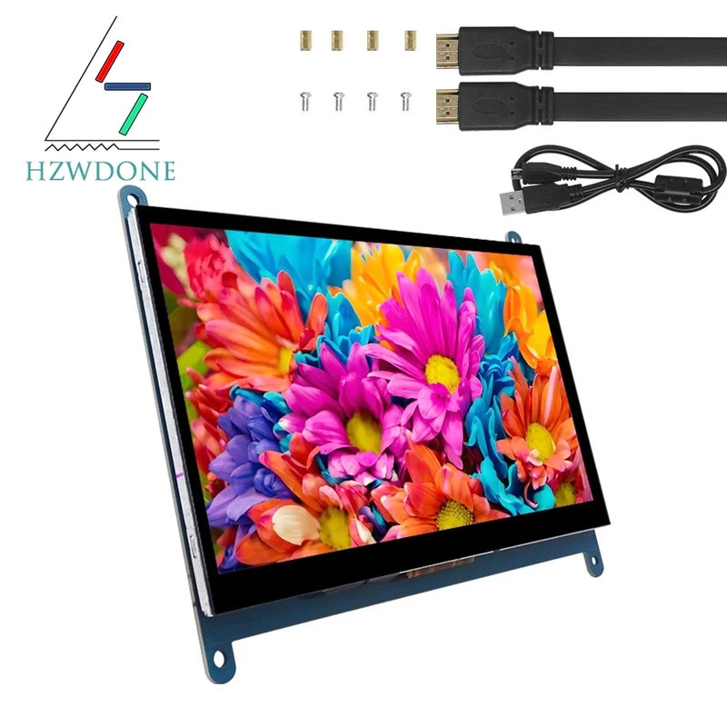 Monitor de 7 Polegadas para Raspberry Pi 4/3/2/B/B+/A+ 1024x600 IPS com Tela Sensível ao Toque Capacitiva de 5 Pontos, S