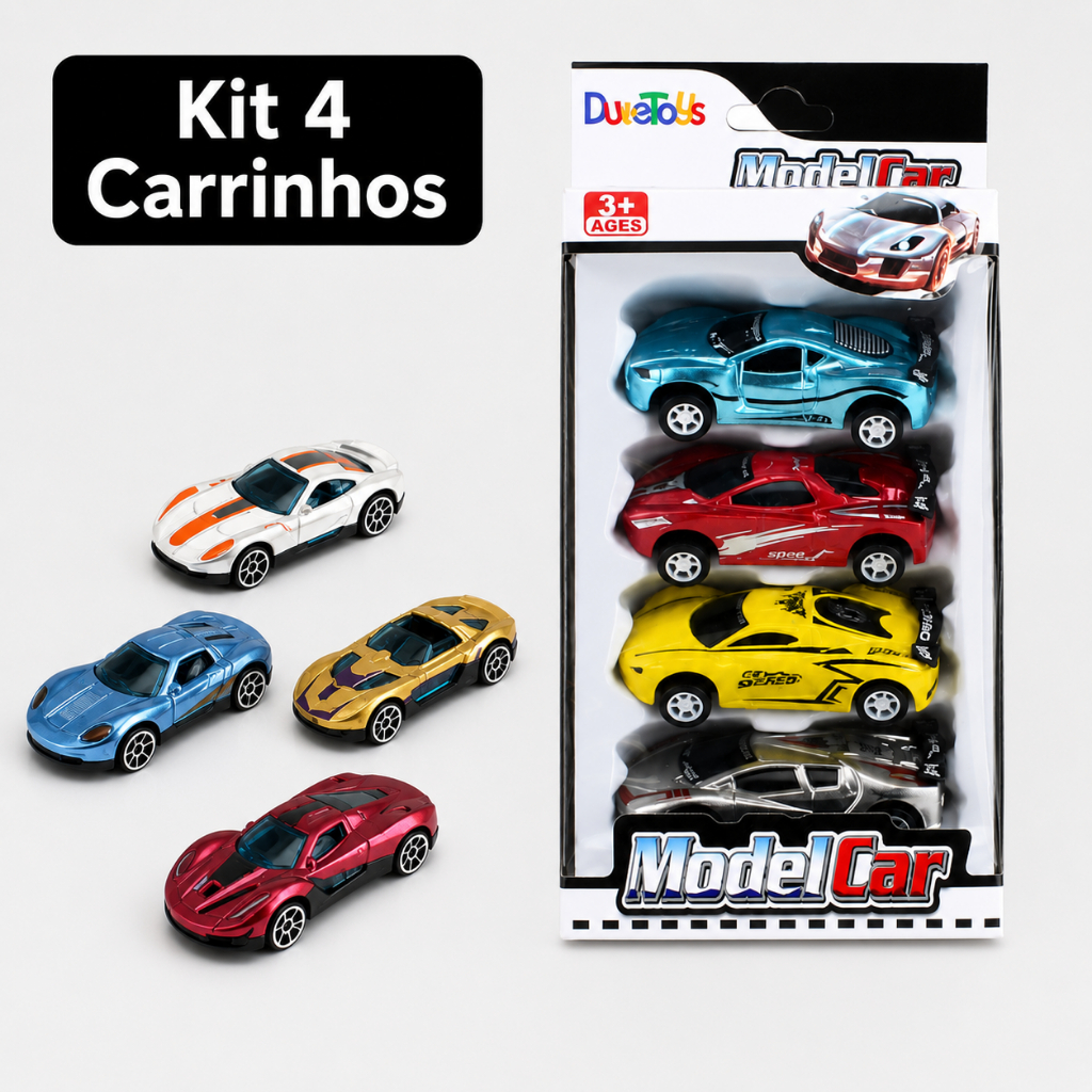 Kit 4 Carrinhos de Fricção Infantil Model Car Brinquedo Veículos Coloridos para Crianças