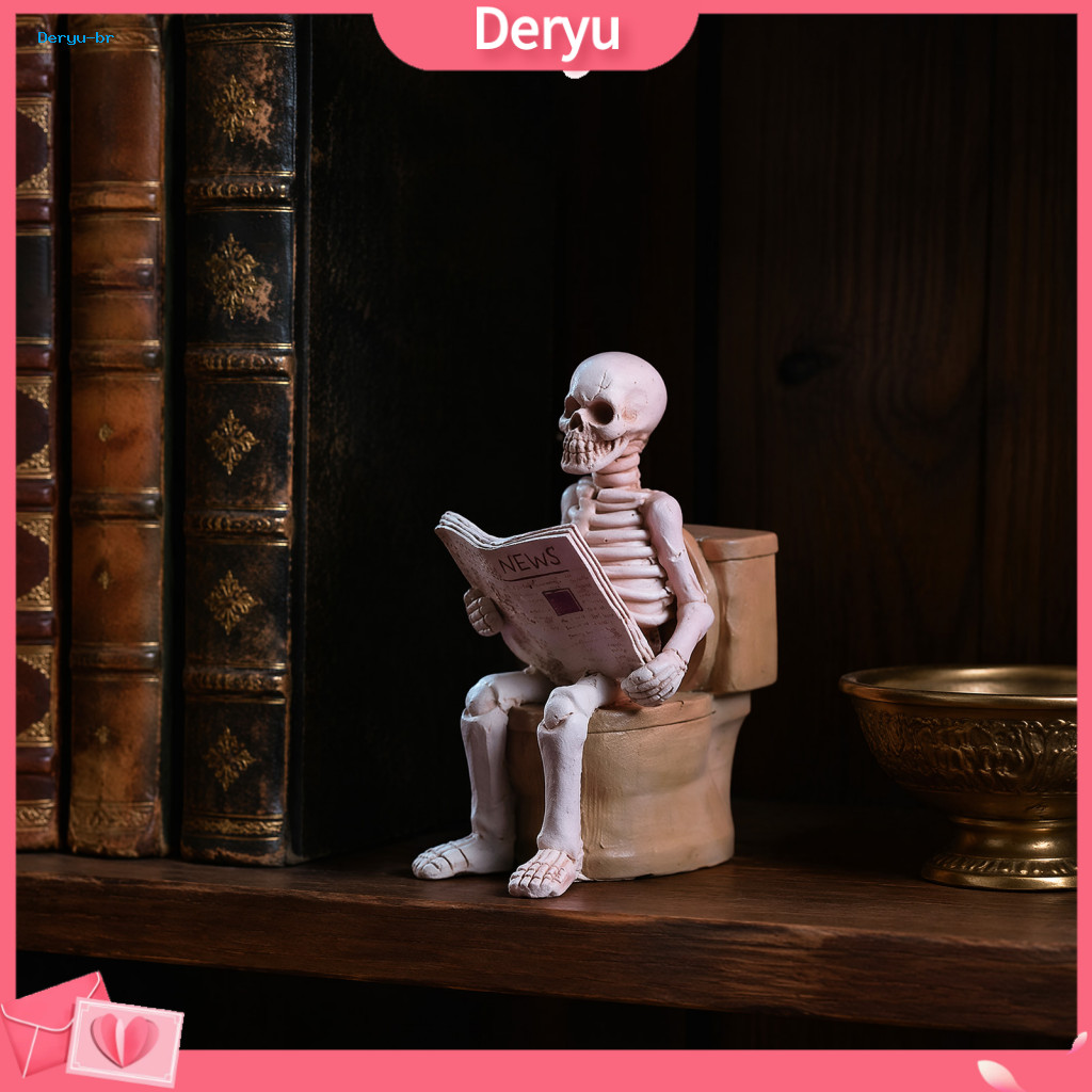 Personalized Study Bookshelf Decor Skull Toilet Statue Realistic Skeleton Sitting on Resin Figurine – Halloween for Ho
