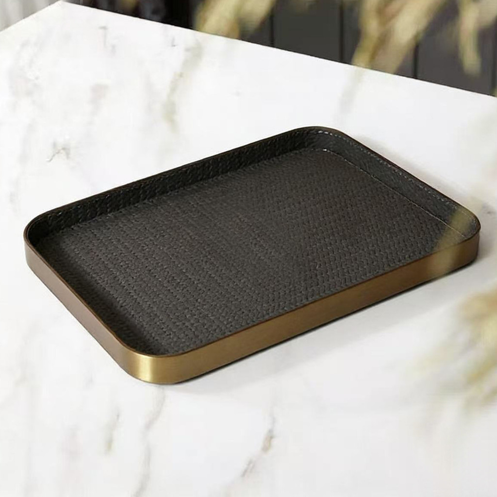 VXYC Light luxury woven leather tray, decorative piece for living rooms, bedrooms, and hotels, minimalist design, rectan