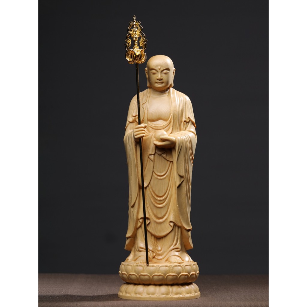Cipreste escultura em madeira Ksitigarbha estátua Zhongkui ornamentos doméstico nicho budista adoração decorações para c