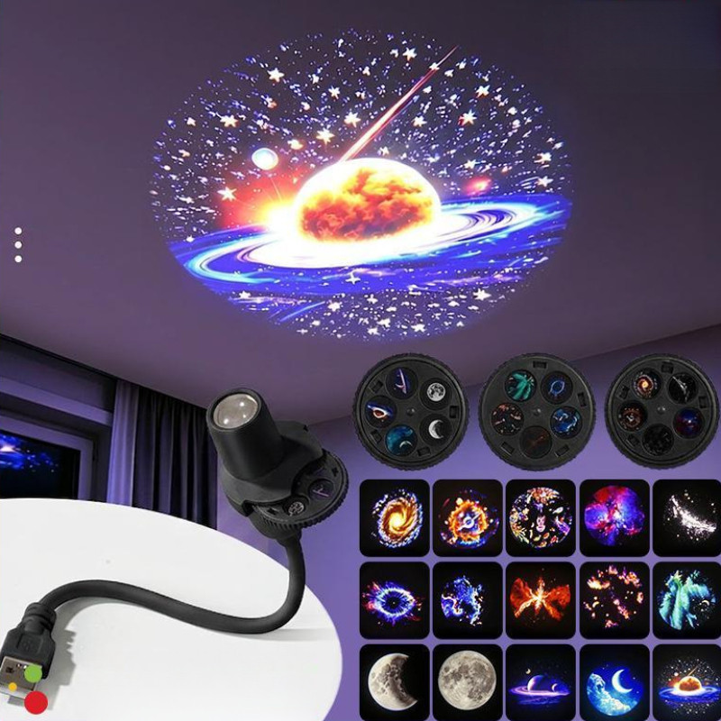 6-in-1 portable mini starry sky galaxy projection light, USB powered HD projector, suitable for bedroom decoration