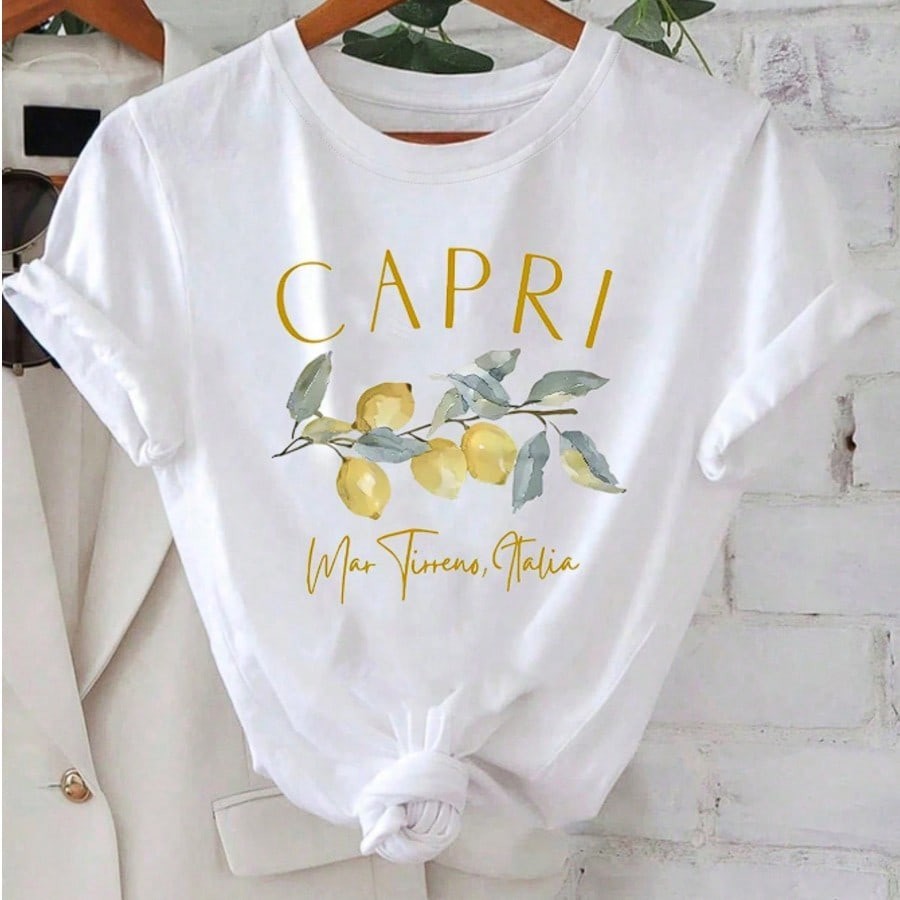 Camiseta Capri Italy Lemon Estampa Mediterrânea Unissex Algodão 30.1 Camiseta Estilo Amalfi Casual