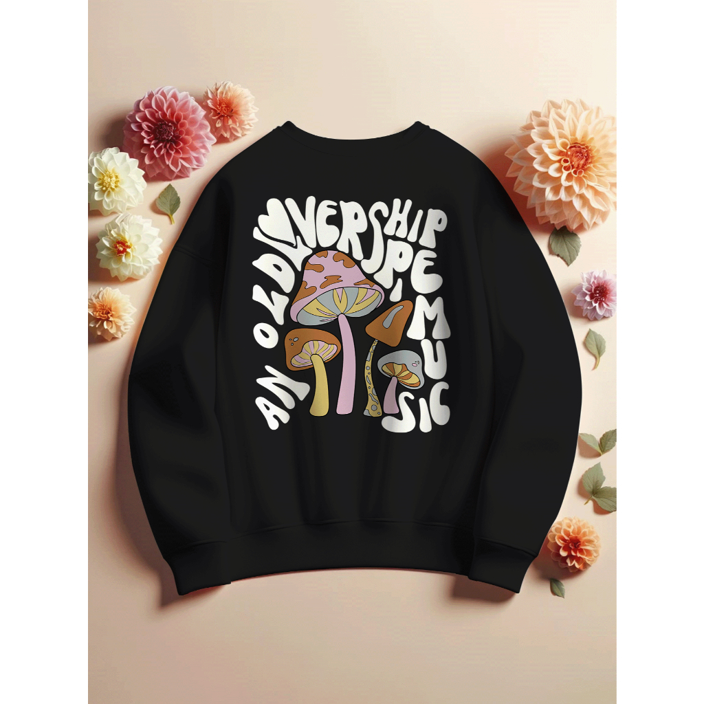 Moletom Básico Feminino Gola Redonda Estampa Mushroom Delicado Aesthetic Cogumelo