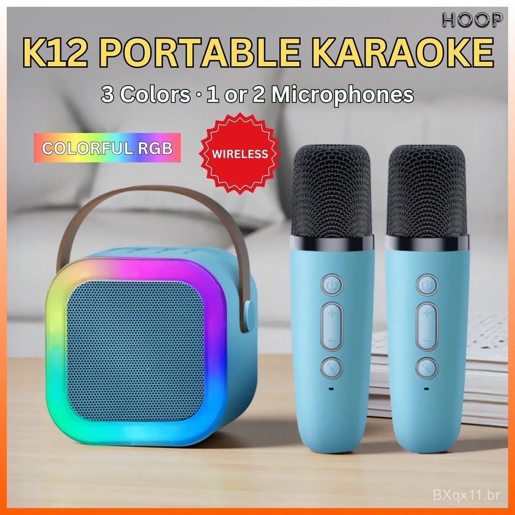 RGB K12 9D Karaoke Stereo Wireless Bluetooth 5.3 Speaker With Single or Dual Microphone Rechargeable Mini Speaker Smartp