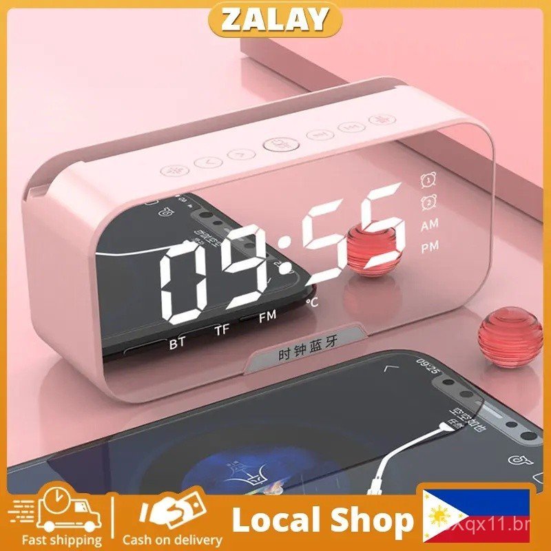 Bluetooth Speaker Mini Mirror Alarm Clock Mini Audio FM Card Phone Holder Rechargeable Wireless LED Display