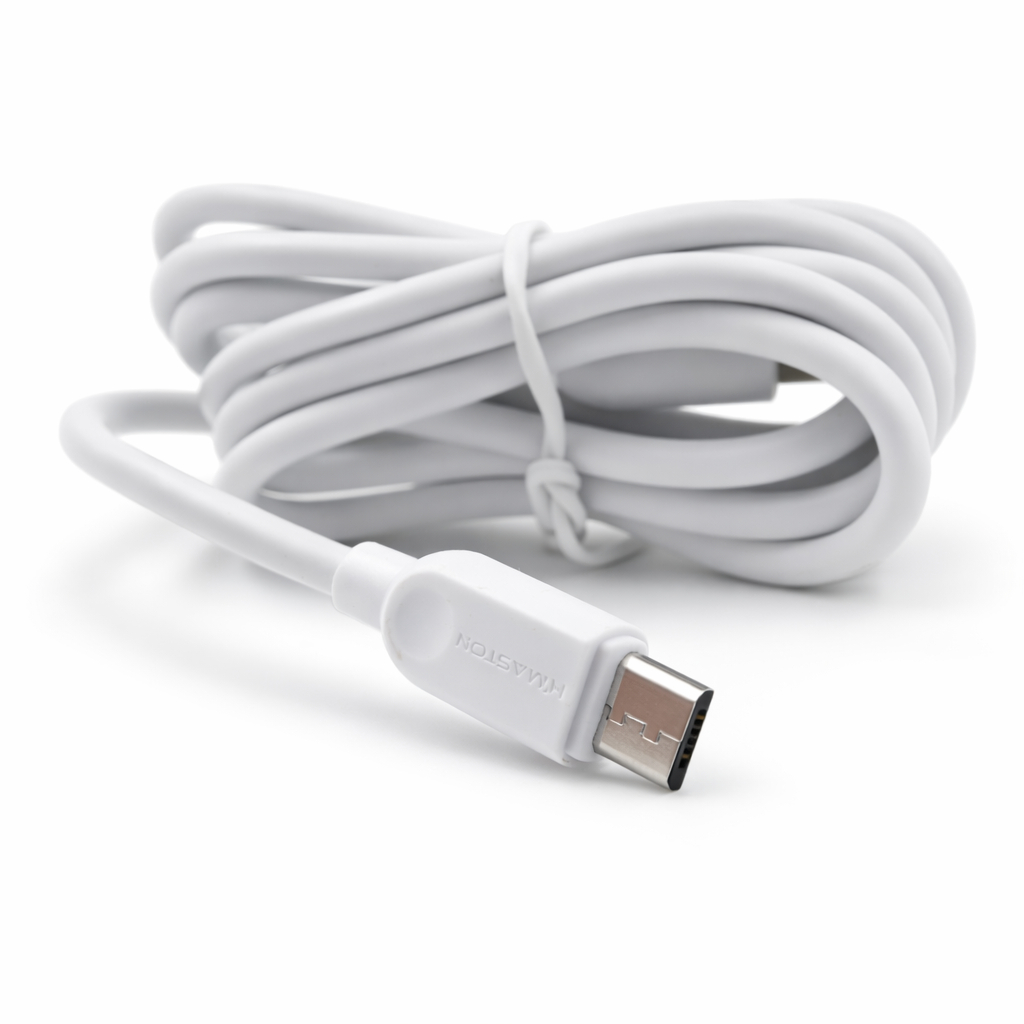 Cabo de Carregador V8 revestido de Silicone Branco 1 Metro de Comprimento 4.8m/Ah - H´maston