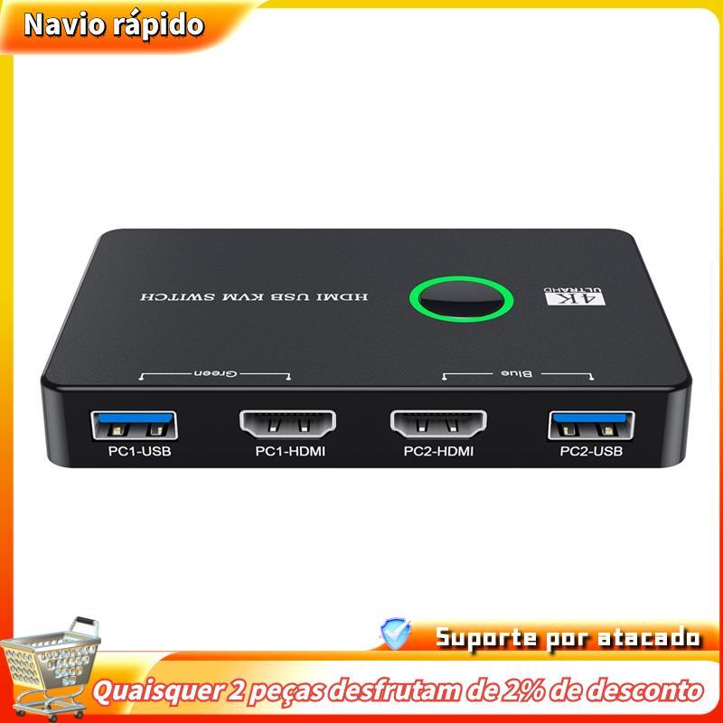 Switch KVM USB3.0 De Plástico Para 2 Computadores Compartilhando Mouse Teclado Impressora 1 Monitor HD Suporte 4K @ 60Hz